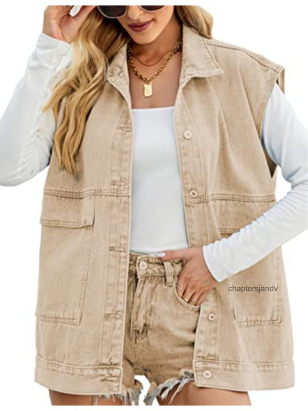 Oversized Washed Distressed Denim Jean Vest Sleeveless Button Down Jacket
